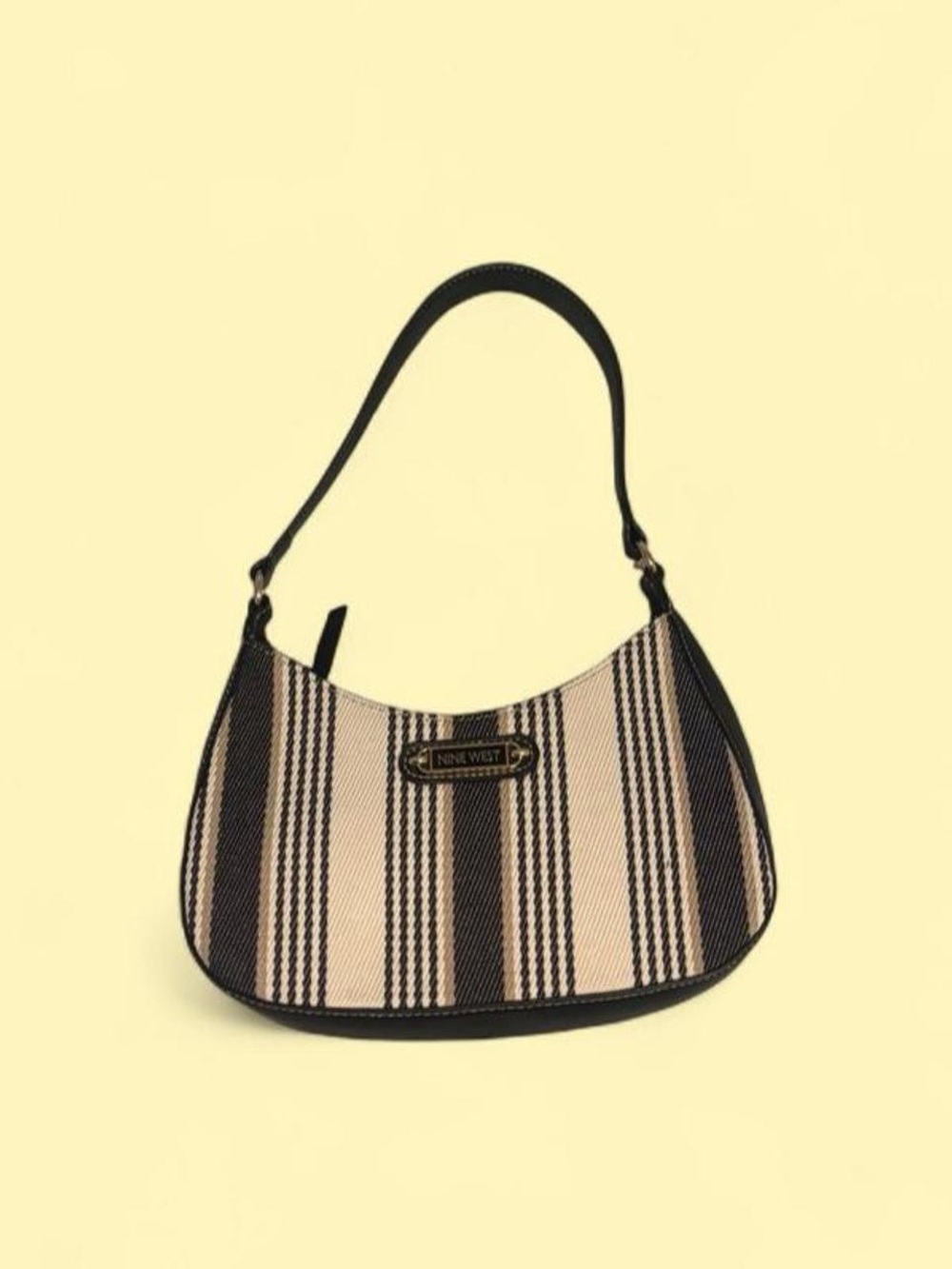 Nine West Black and Beige Striped Hobo Shoulder Bag